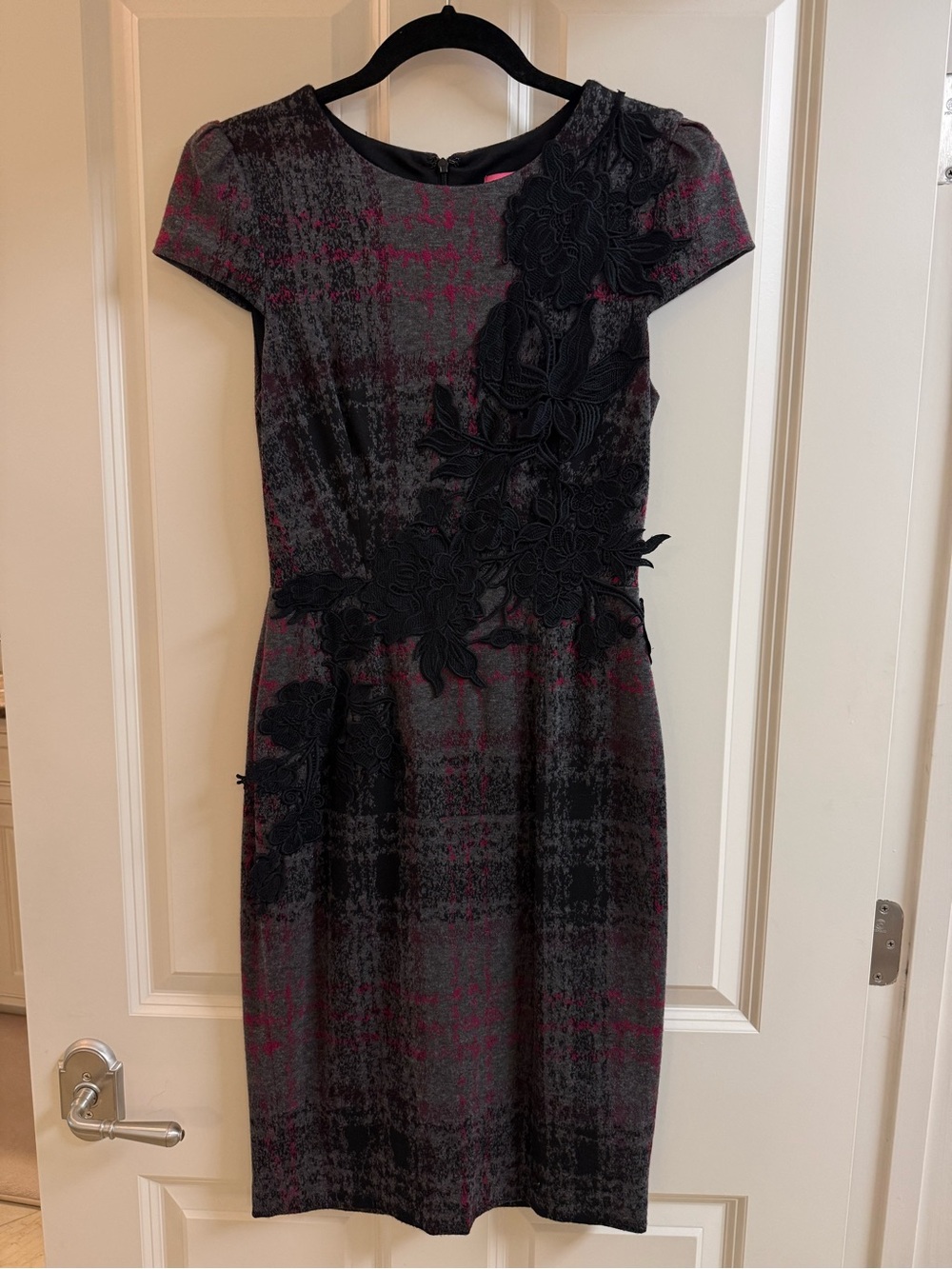 Betsey Johnson Plaid with Floral Appliqué Sheath Dress